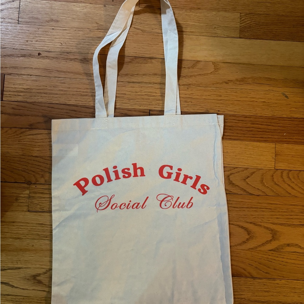 Polish Girls Social Club Cotton Tote Bag - Beige with Red Print